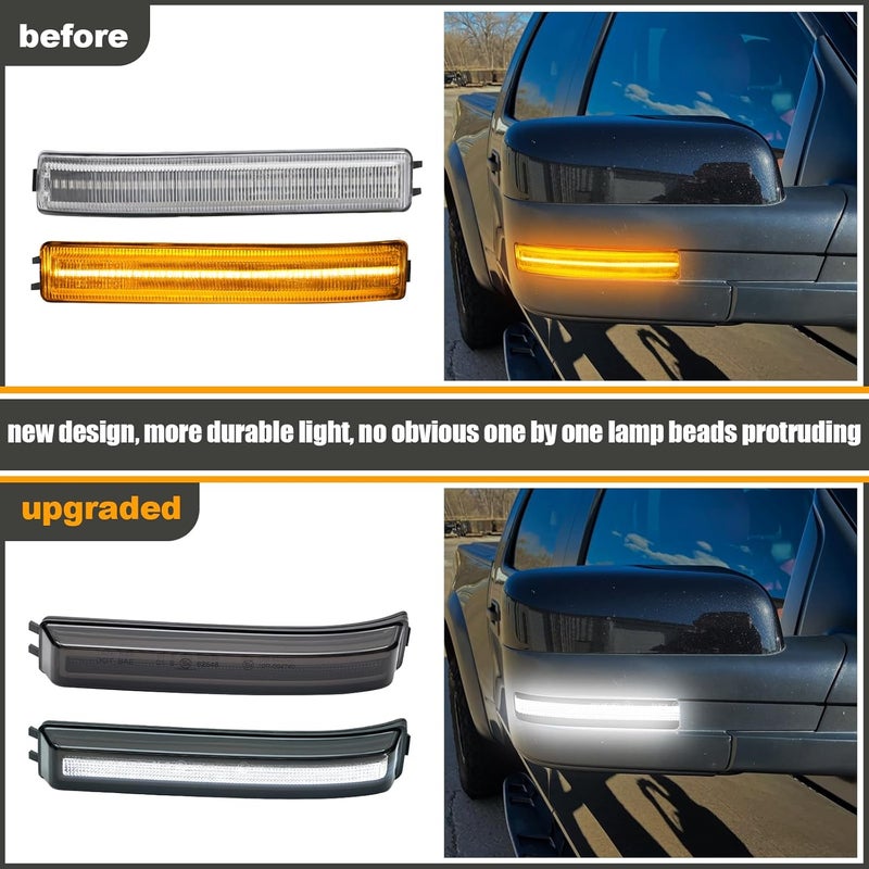 Aexploer Side View Mirror Turn Signal Lights Clear LED Assembly F150 2009 2010 2011 2012 2013 2014/for Mark LT 2013 2014 for Raptor 2010-2014 Blink Turn Marker Lamp (A,Smoked Lens White Light) - Image 2